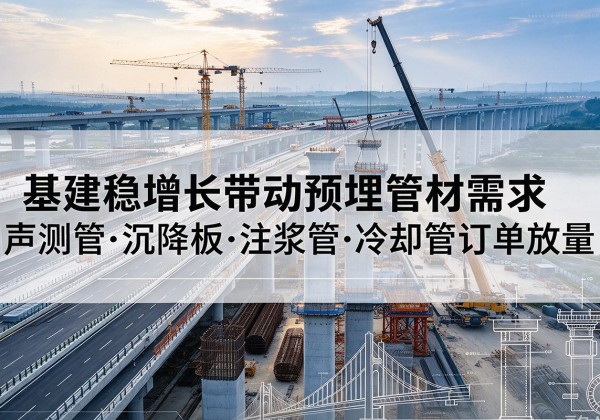 三元基建稳增长带动预埋监测管材需求，声测管、沉降板、注浆管订单持续放量